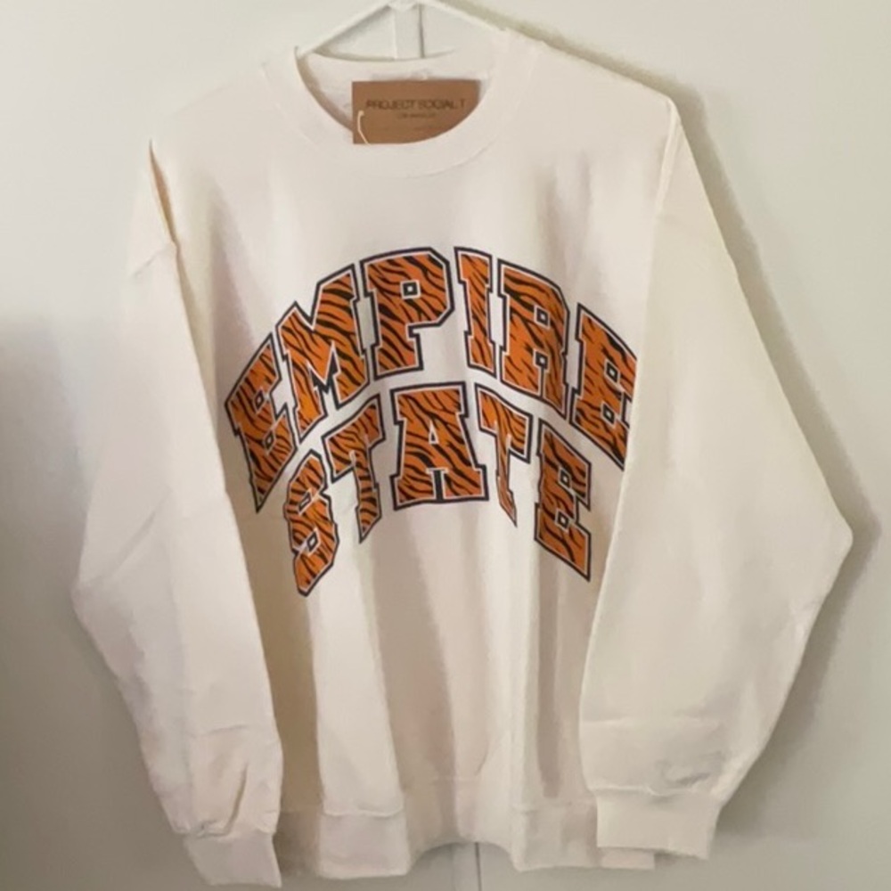 Project Social T Cream and Orange Crewneck Sweatshirt